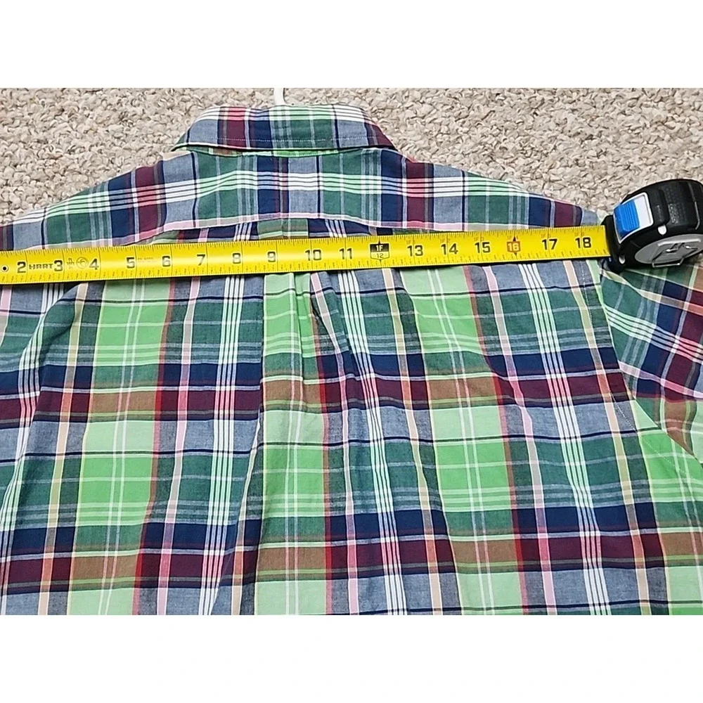 Ralph Lauren Shirt Men L Green Pink Multi Plaid Button Up Classic Fit Short Slee